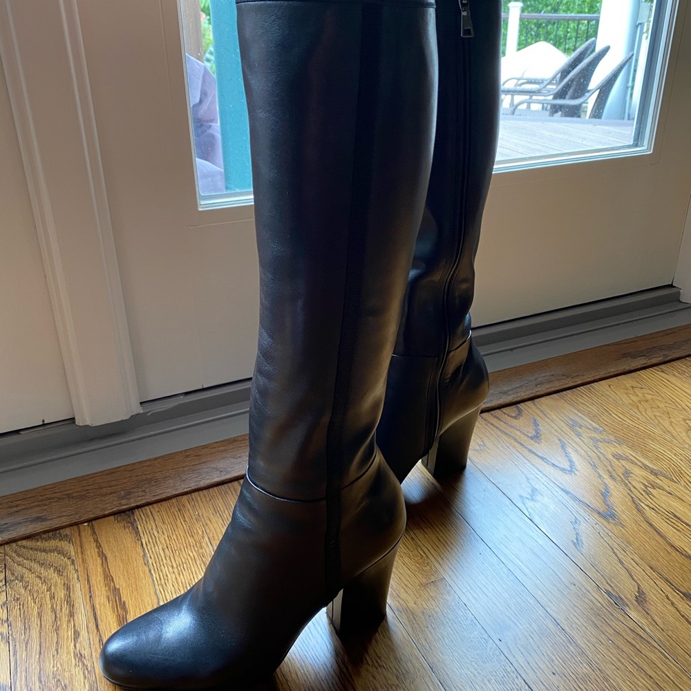 Prada high heel black leather boots